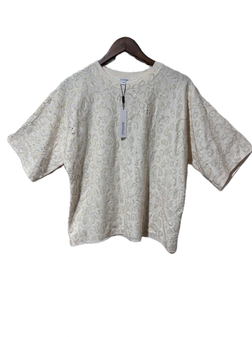 NWT Chico’s Sequin Sequin Short Sleeve Blouse Chico Size (2) Large